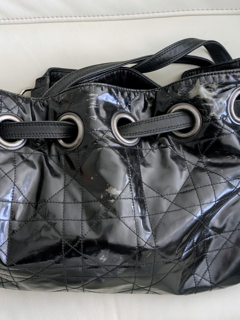 Christian Dior Galliano Cannage Black Leather Bucket Bag With Wallet Rare - Picture 3 of 16